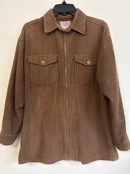 At Last Jackets & Blazers - Vintage 90s/Y2K At Last Brown Ribbed Corduroy Shirt Jacket (Shacket) Sz M